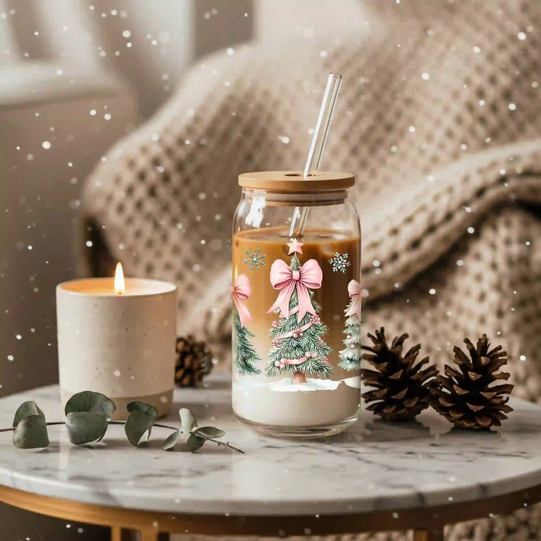 Glas mit Deckel - Weihnachtsbaum Rosa