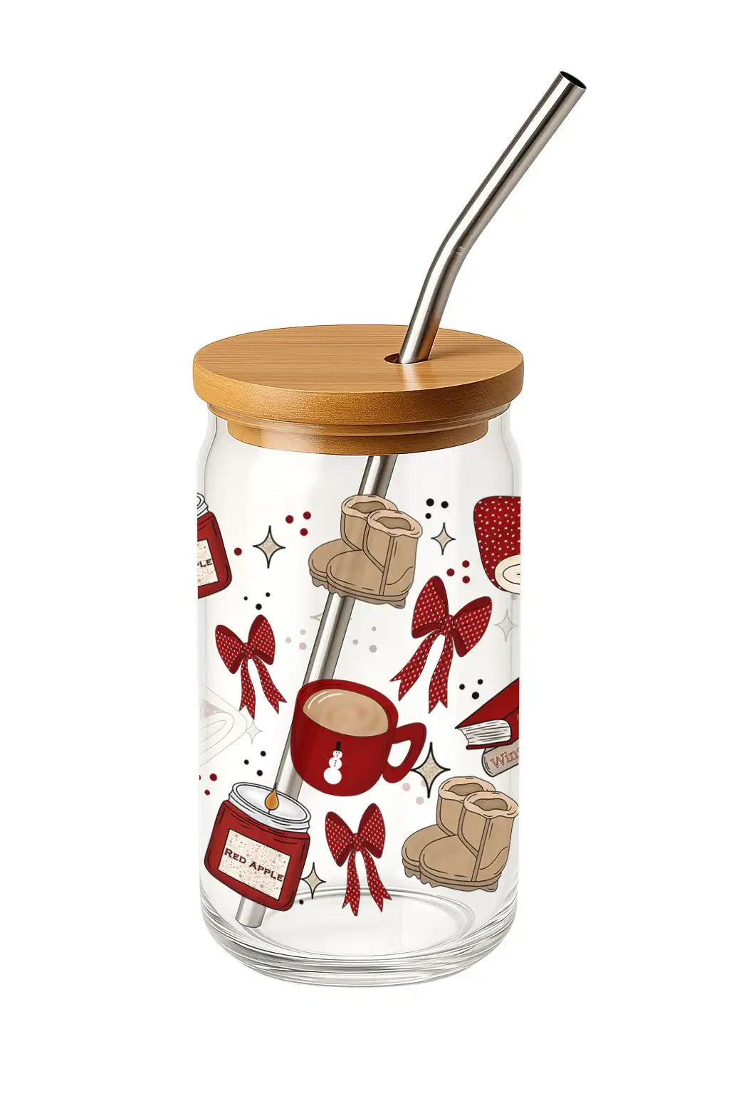 Glas mit Deckel - Christmas Red