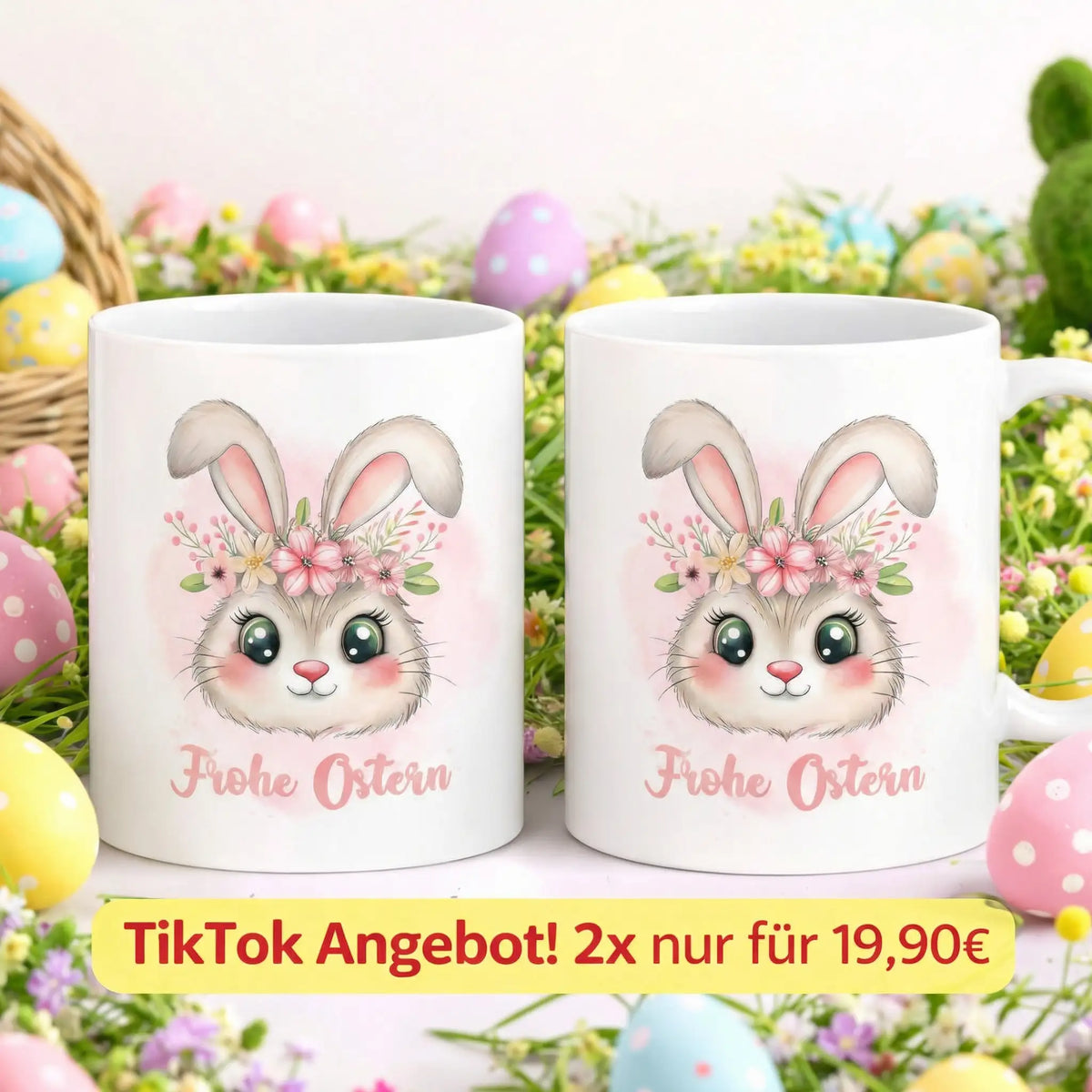 Tasse - Frohe Ostern mit Hasen Rosa