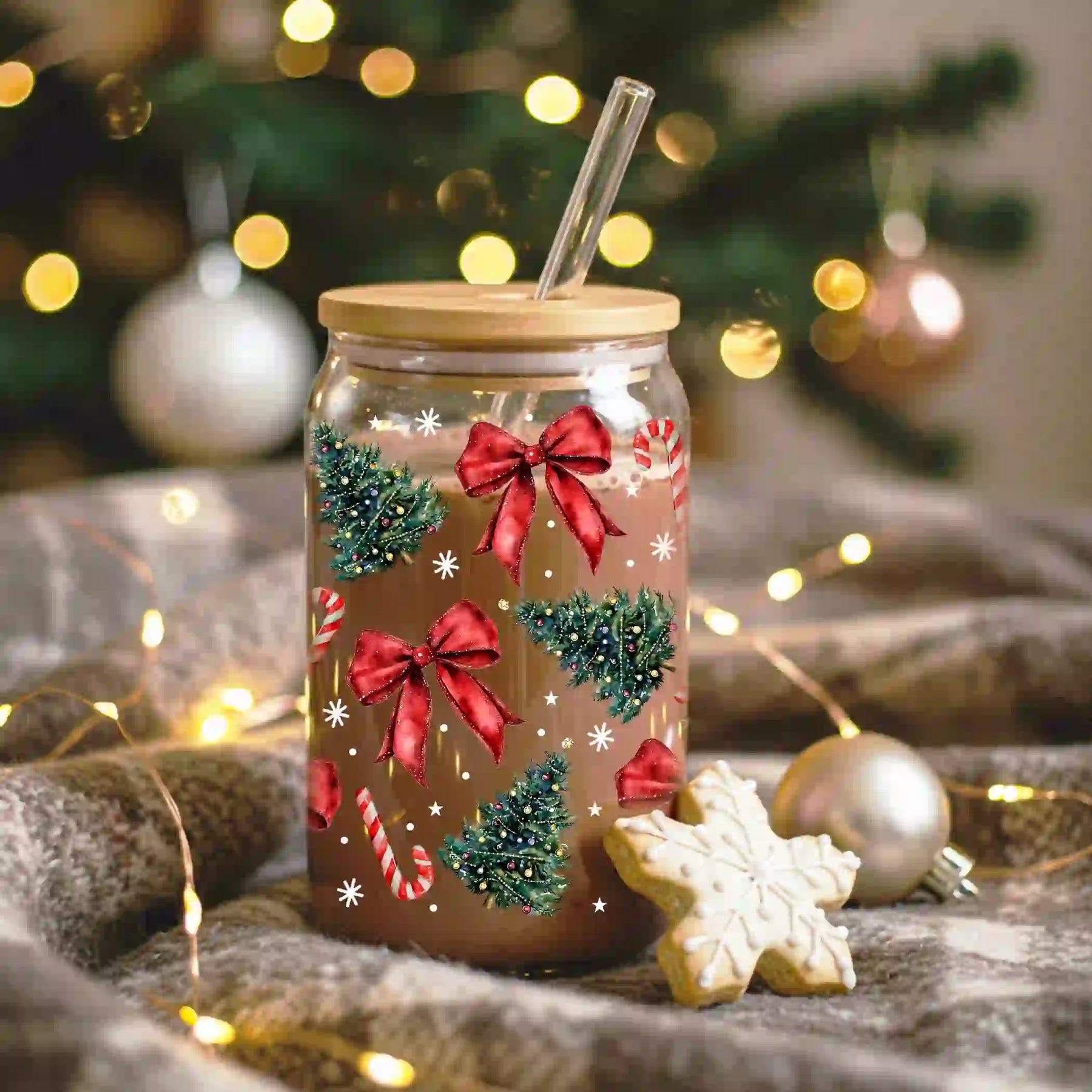 Glas mit Deckel - Rote Schleife