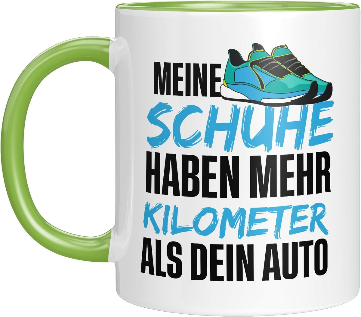 Tasse mit Spruch - Meine Schuhe haben mehr Kilometer als dein Auto - witzig - Läufer - Jogger - Geschenkidee - Mann - Männer - Humor