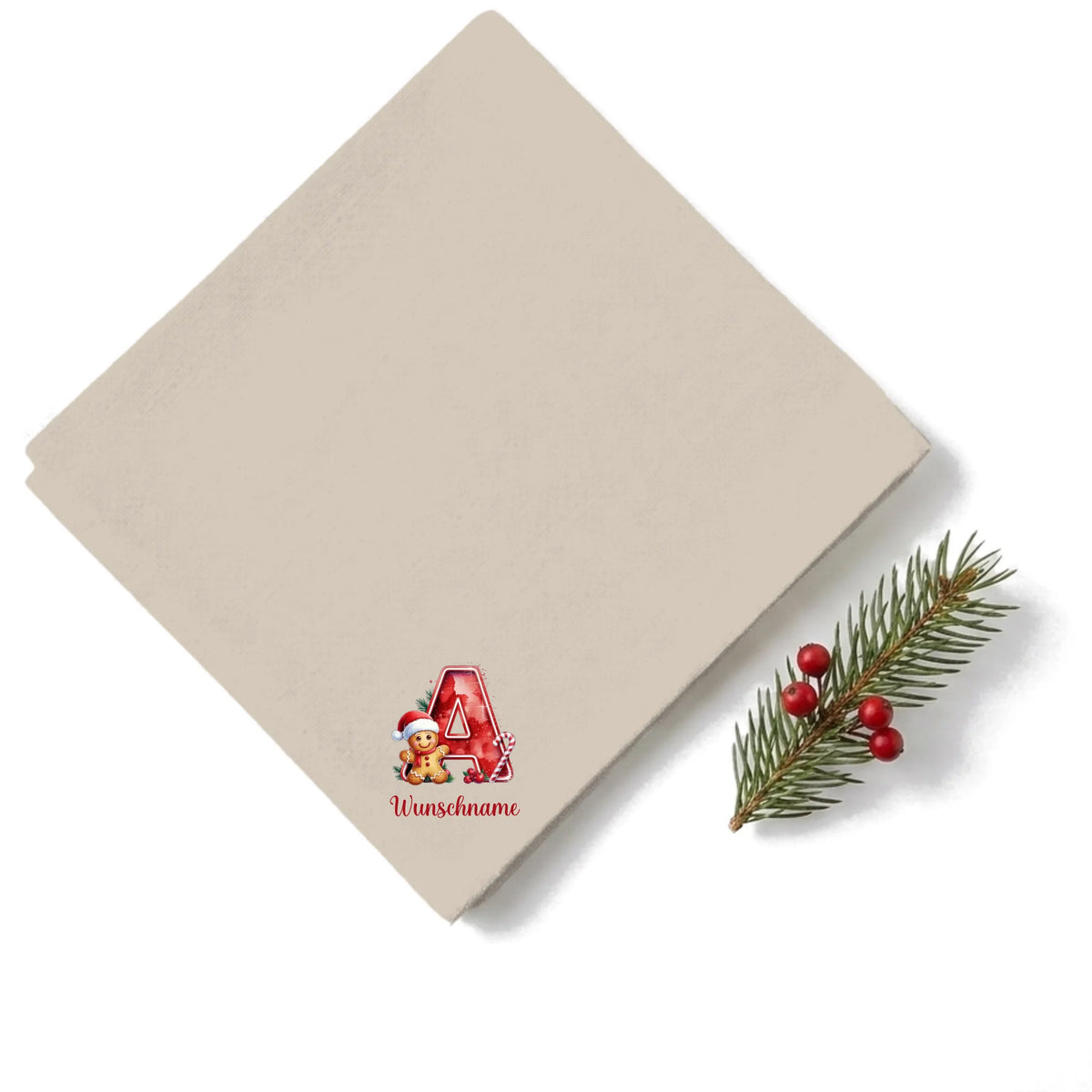 Weihnachtsservietten Alphabet 1 personalisiert beige