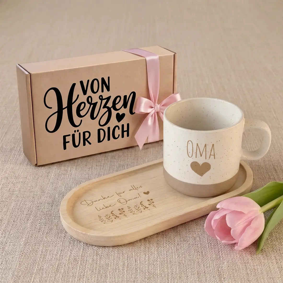 Geschenkset - Tasse + Tablett - Oma