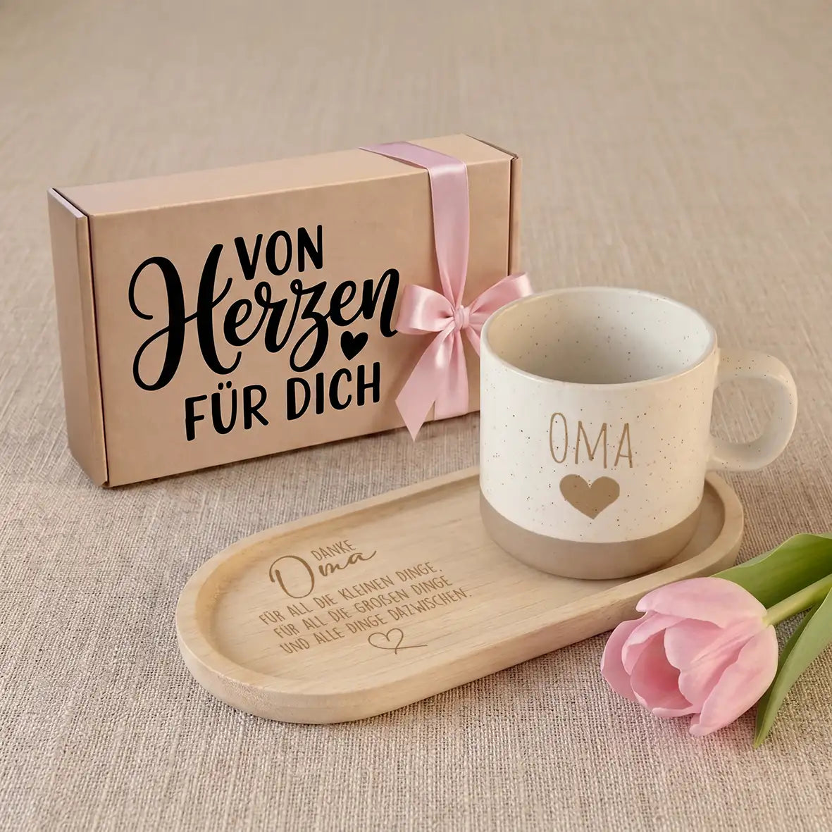 Geschenkset - Tasse + Tablett - Oma