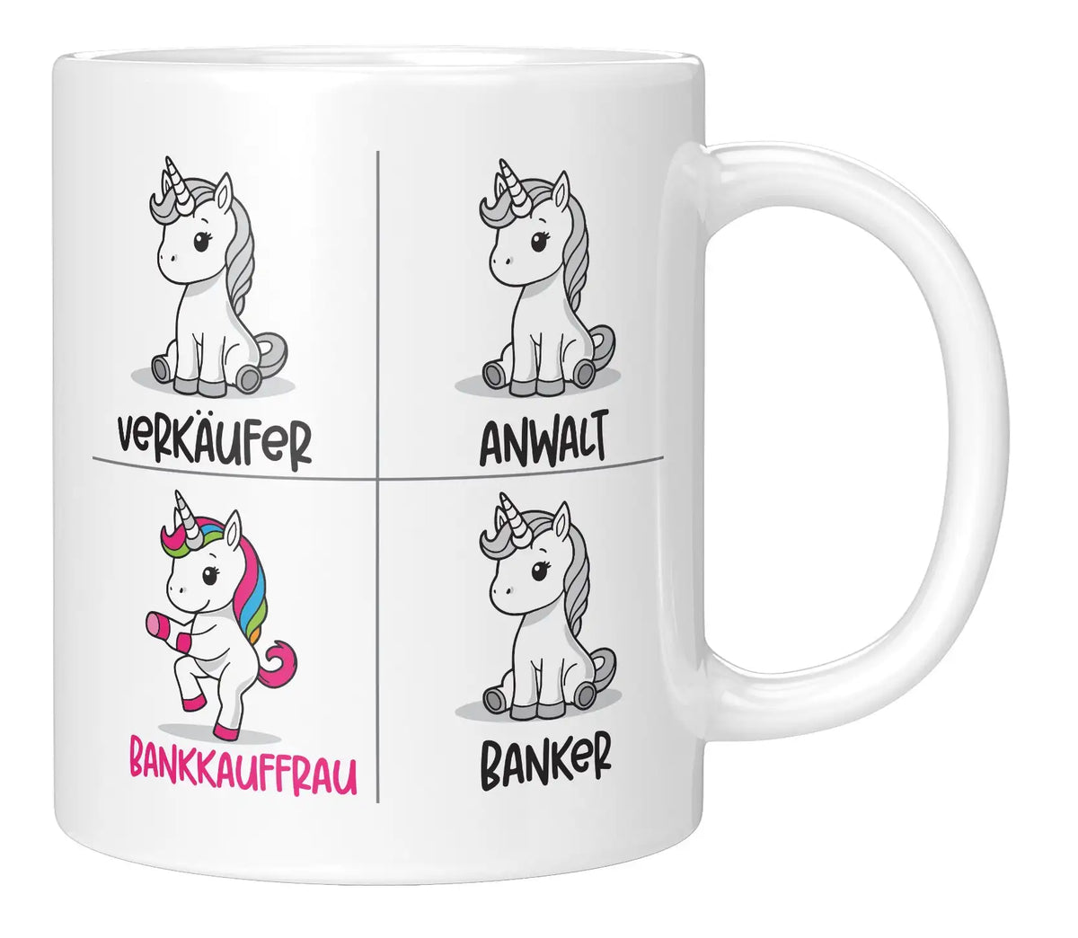 Tasse - Verkäufer Anwalt Bankkauffrau Banker Einhorn - Weiss