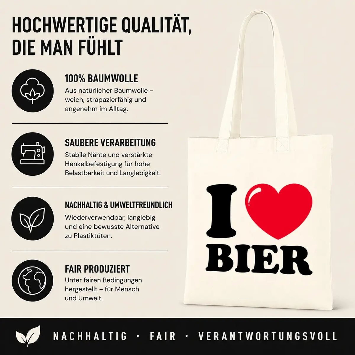 Baumwolltasche - I ❤ Bier