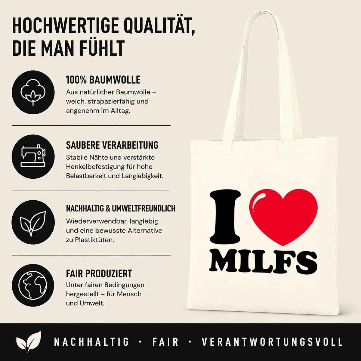 Baumwolltasche - I ❤ Milfs