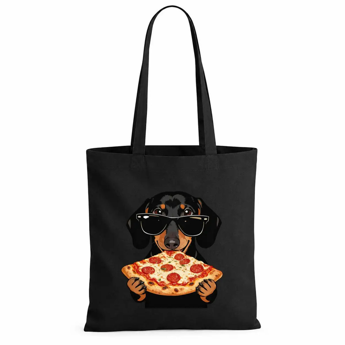 Baumwolltasche - Dackel mit Sonnenbrille Pizza