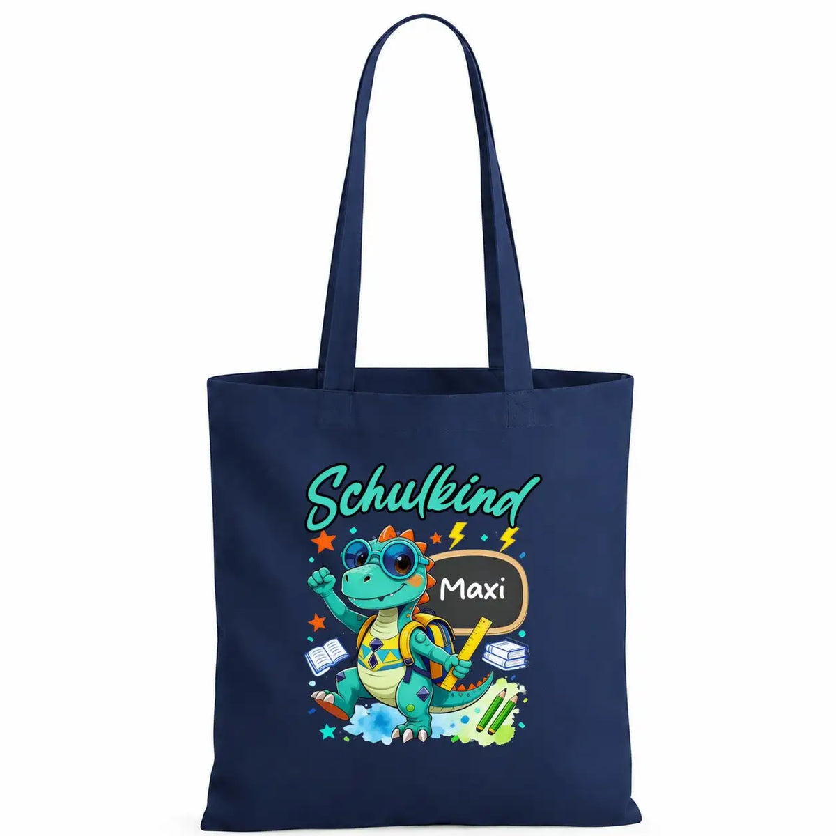 Baumwolltasche - Schulkind Dino mit Name Maxi