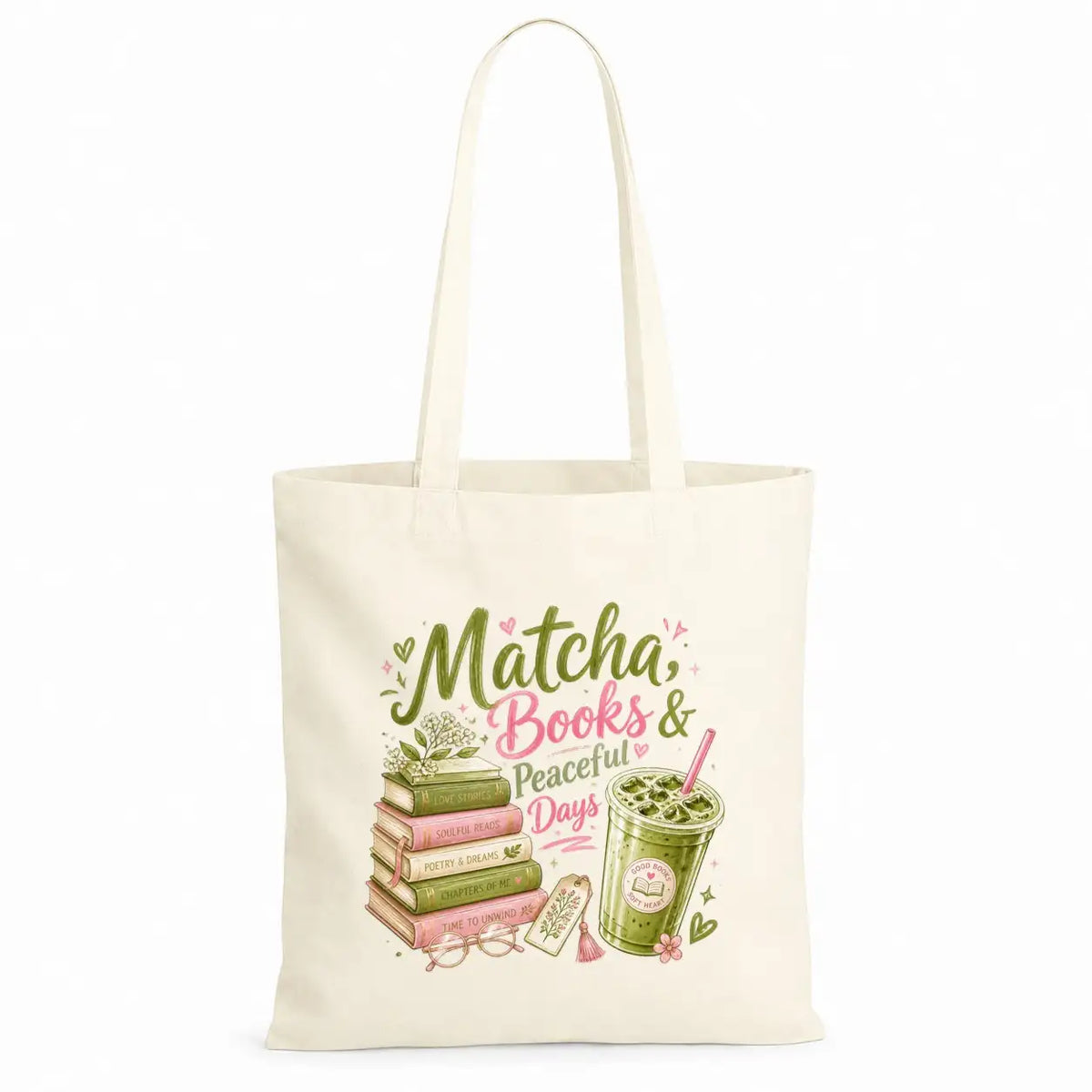 Baumwolltasche - Matcha, Books & Peaceful Days