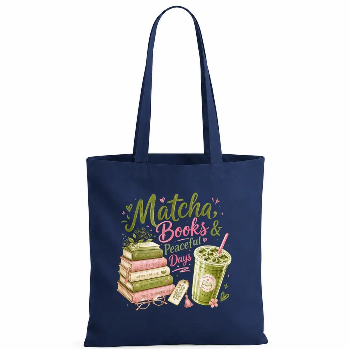 Baumwolltasche - Matcha, Books & Peaceful Days