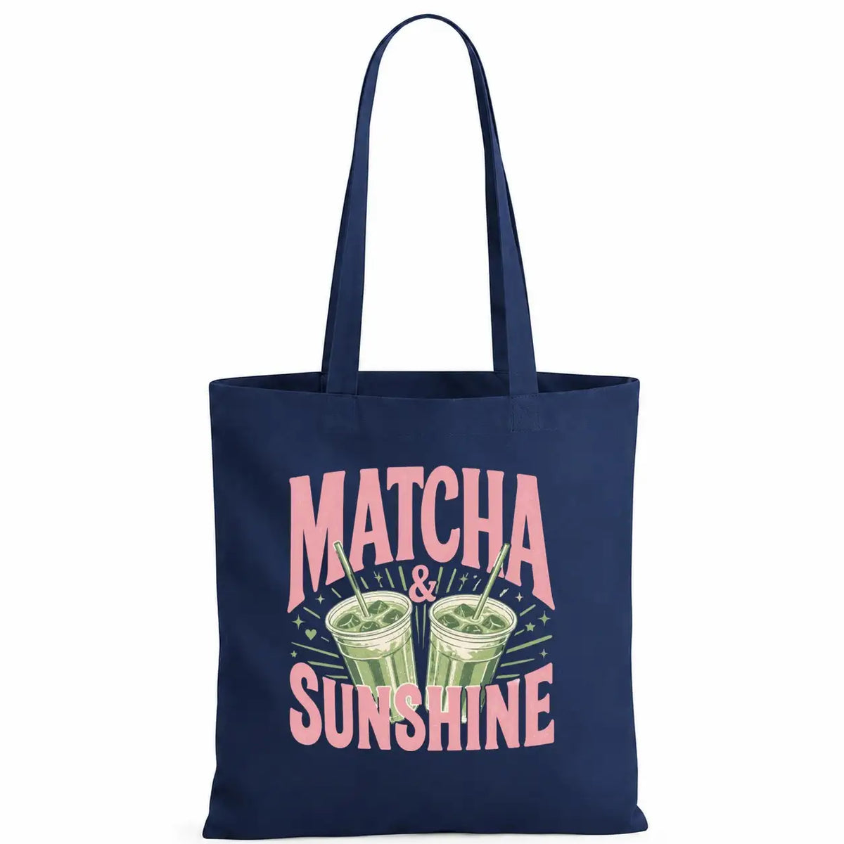 LIEBTASTISCH® Baumwolltasche Matcha & Sunshine - Stofftasche Beutel bedruckt für Frauen Damen mit langen - Geschenk Tee Liebhaber - Tasche Lehrerin - Schwarz - {FARBE}