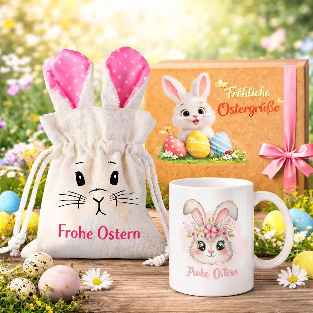 Oster Bundle - Osterbeutel mit Tassen und Gratis Geschenkverpackung - OB 4 - Rosa