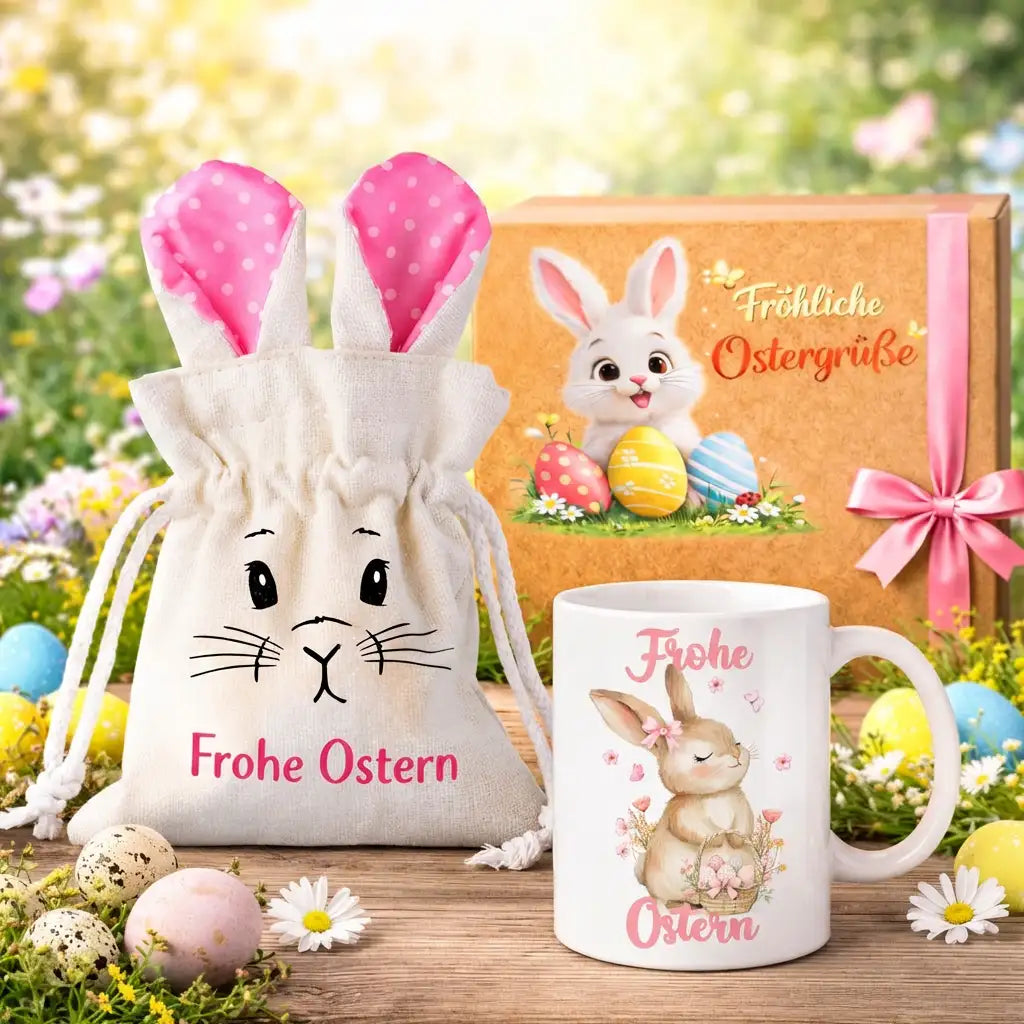 Oster Bundle - Osterbeutel mit Tassen und Gratis Geschenkverpackung - OB 6 - Rosa