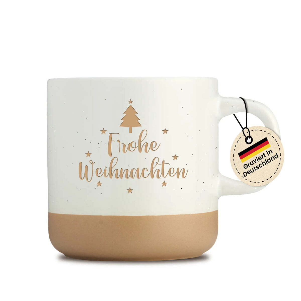 Tasse mit Gravur - Frohe Weihnachten - Beige