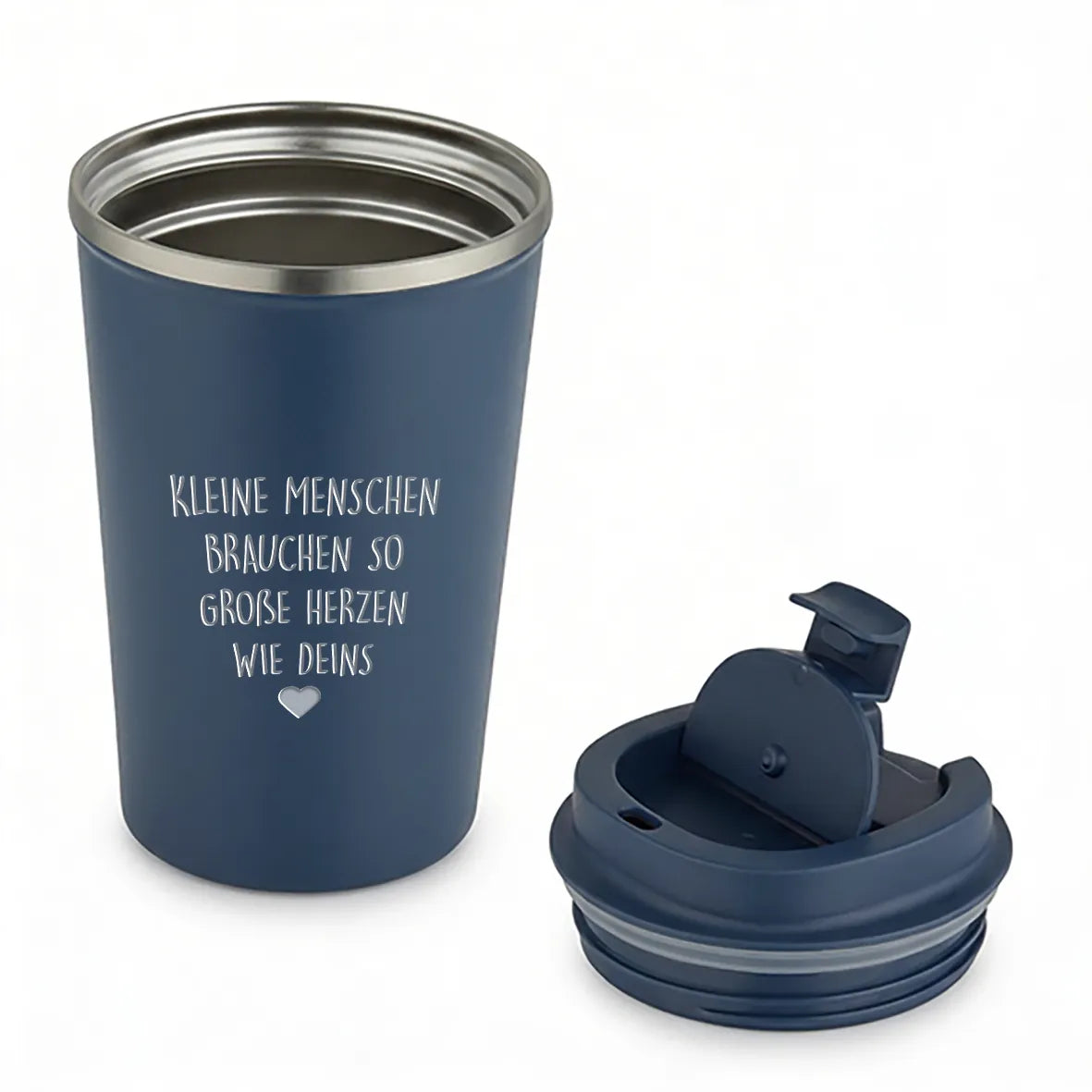 Thermobecher - Kleine Menschen brauchen so große Herzen wie deins - Haleblau
