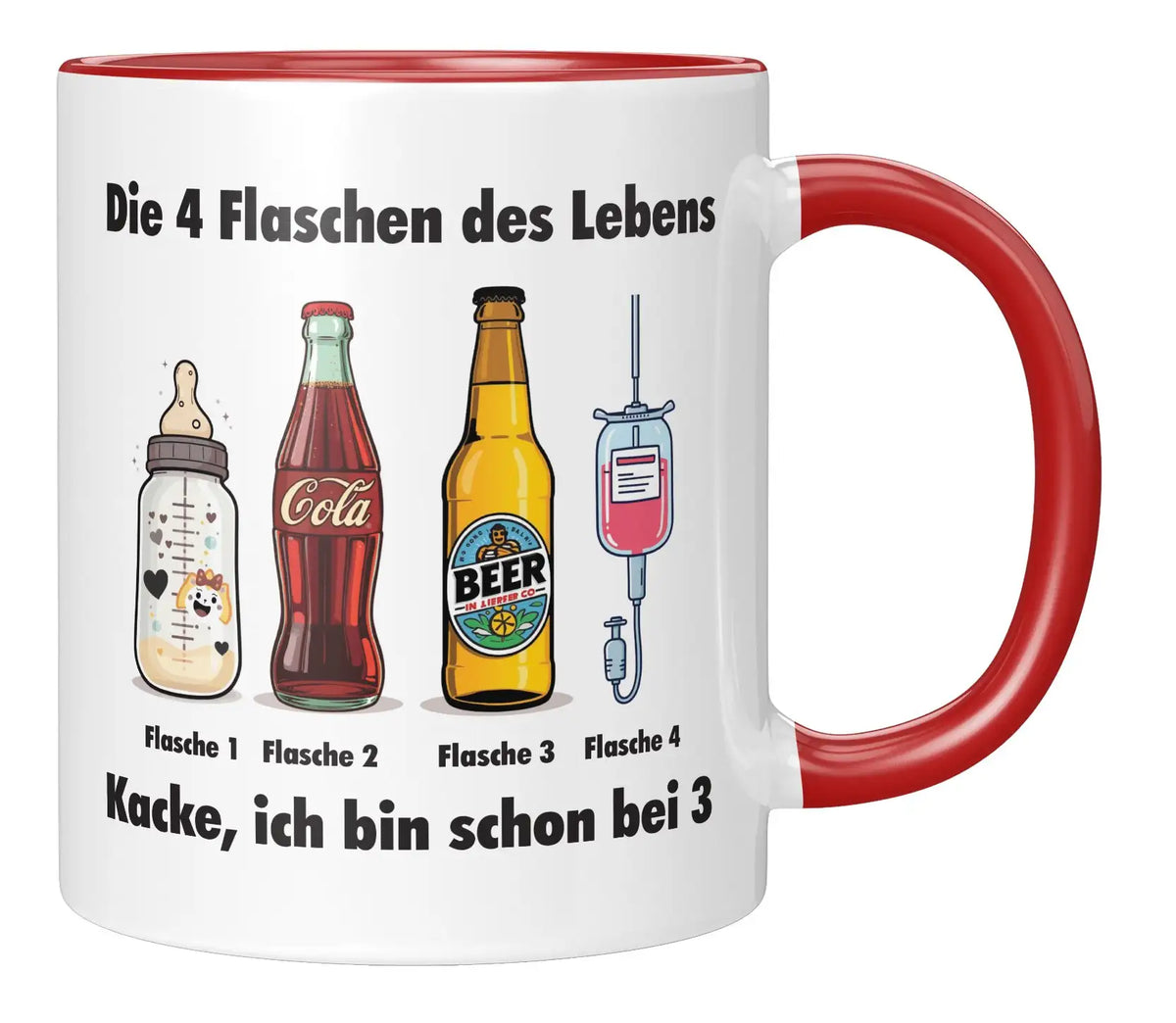 Tasse - Die 4 Flaschen des Lebens - Rot