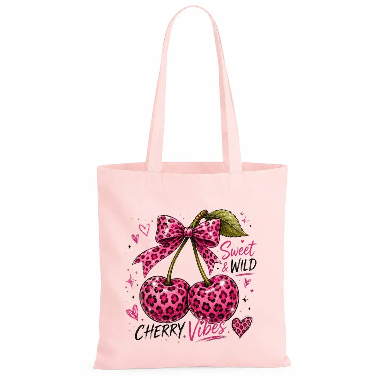 Baumwolltasche - Kirschen & Animalprint - Motiv nach Wahl