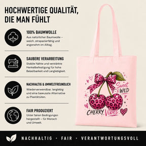 Baumwolltasche - Kirschen & Animalprint - Motiv nach Wahl