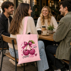 Baumwolltasche - Kirschen & Animalprint - Motiv nach Wahl