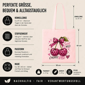 Baumwolltasche - Kirschen & Animalprint - Motiv nach Wahl