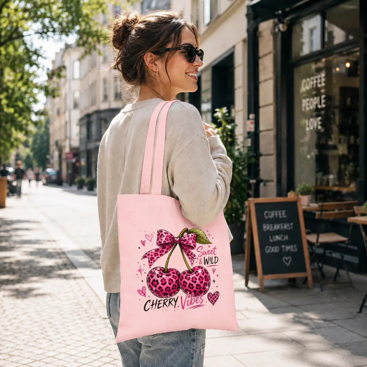 Baumwolltasche - Kirschen & Animalprint - Motiv nach Wahl
