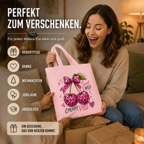Baumwolltasche - Kirschen & Animalprint - Motiv nach Wahl