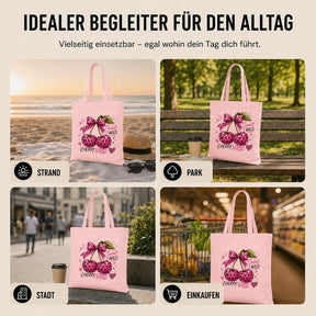 Baumwolltasche - Kirschen & Animalprint - Motiv nach Wahl
