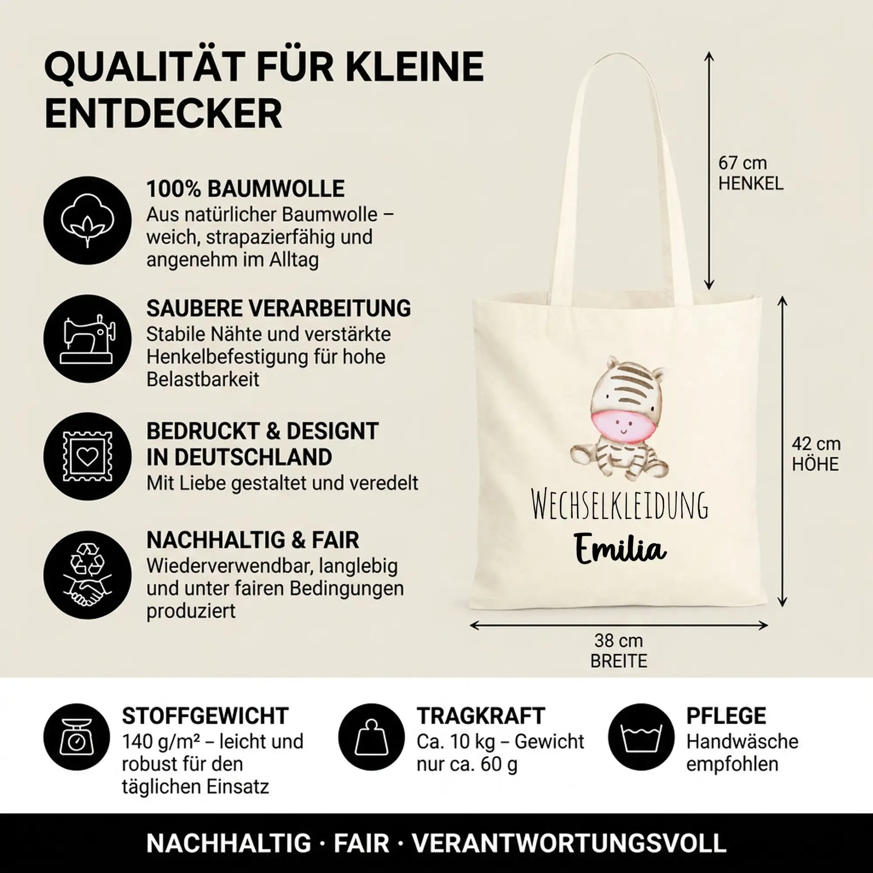 Baumwolltasche - Tiermotive mit Namen - Motiv nach Wahl