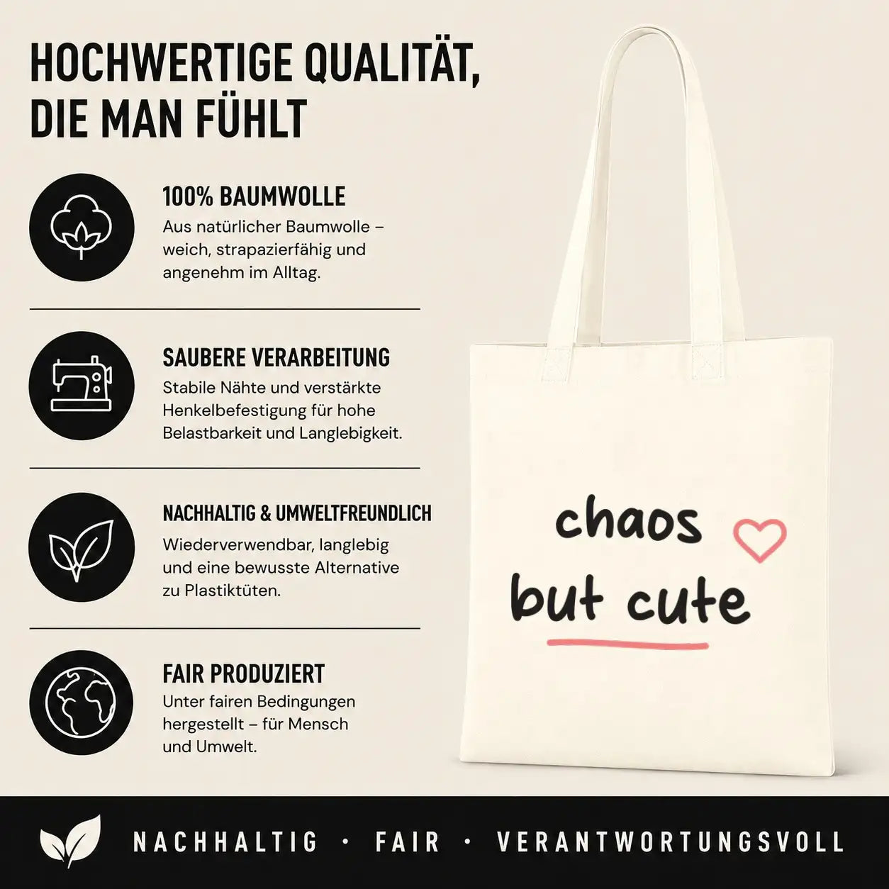 Baumwolltasche - Lustige Sprüche & Chaos-Motive - Motiv nach Wahl