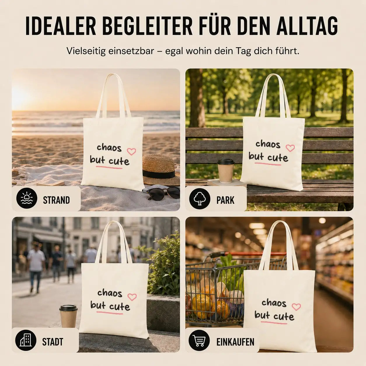 Baumwolltasche - Lustige Sprüche & Chaos-Motive - Motiv nach Wahl