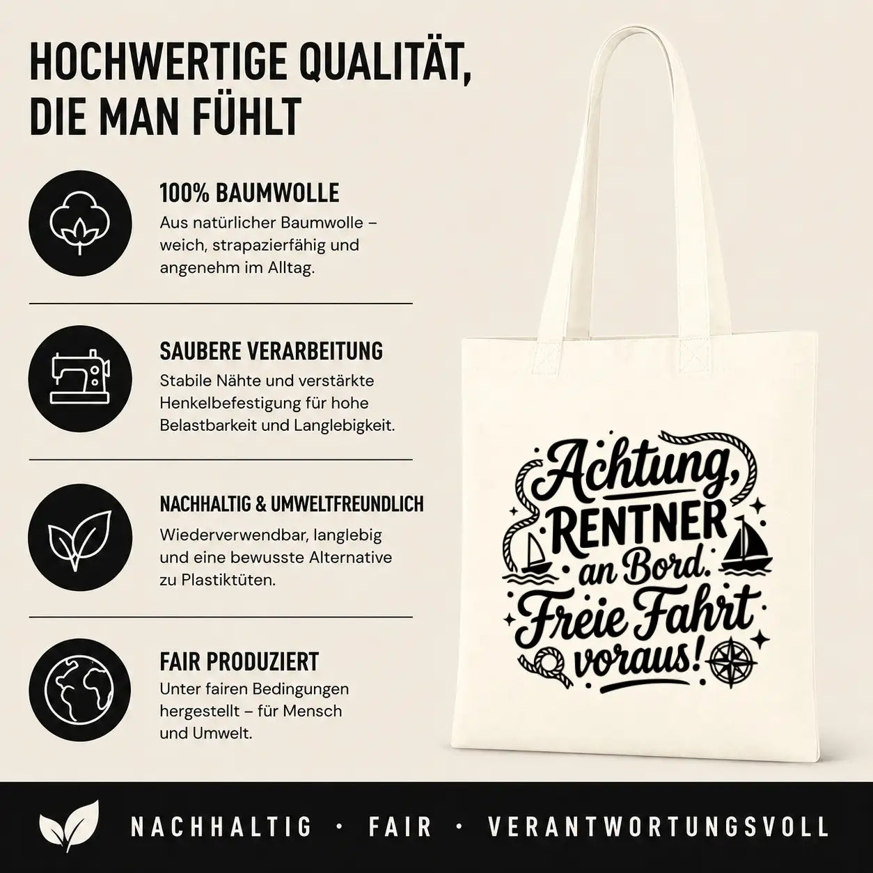 Baumwolltasche - Rentner Sprüche - Motiv nach Wahl