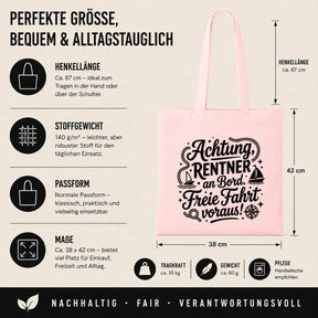 LIEBTASTISCH® Baumwolltasche - Achtung Rentner an Bord - {FARBE}