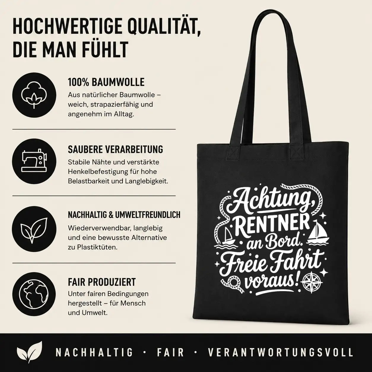 Baumwolltasche - Rentner Sprüche & Ruhestand Motive - Motiv nach Wahl