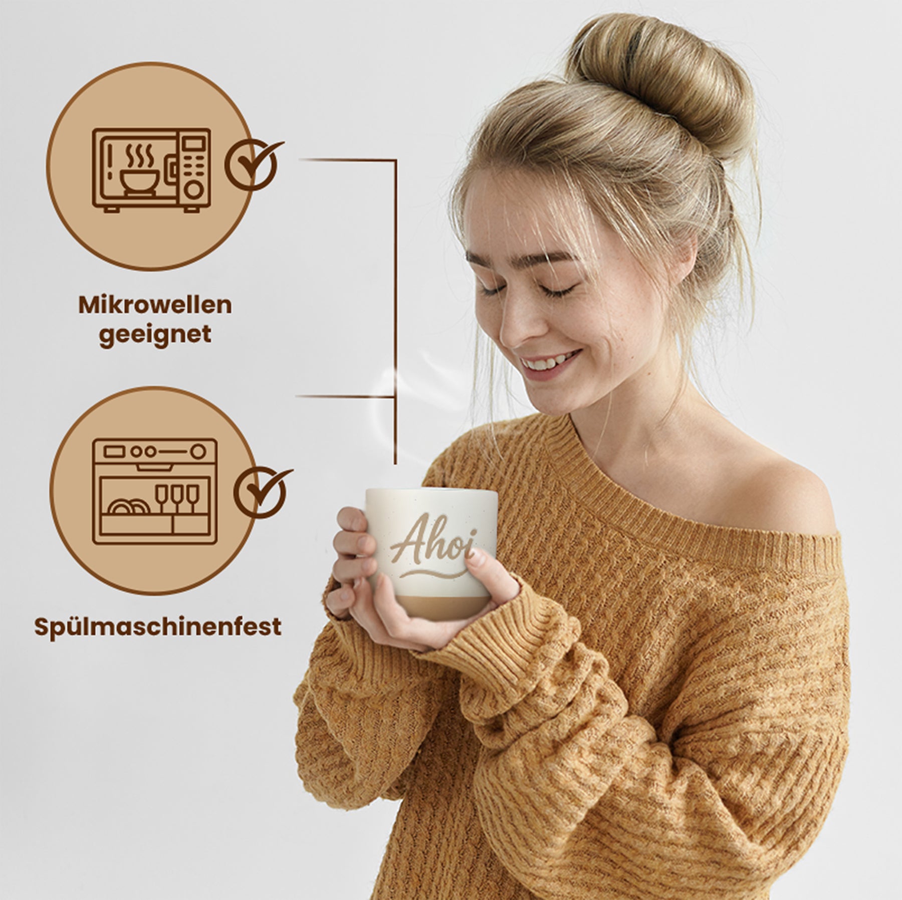 Gravierte Tasse - Ahoi Schwungschrift Schwarz