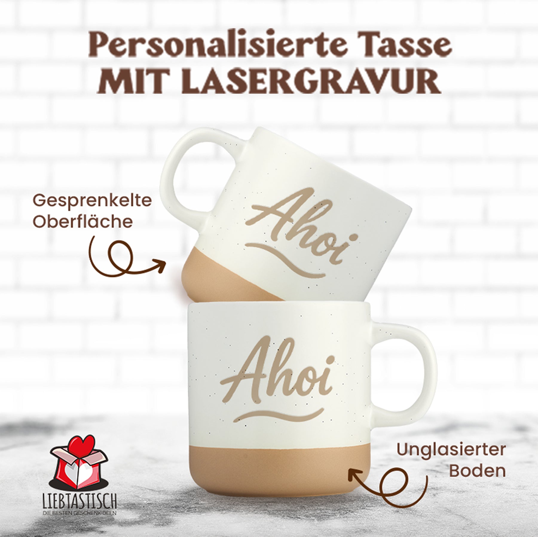 Gravierte Tasse - Ahoi Schwungschrift Schwarz