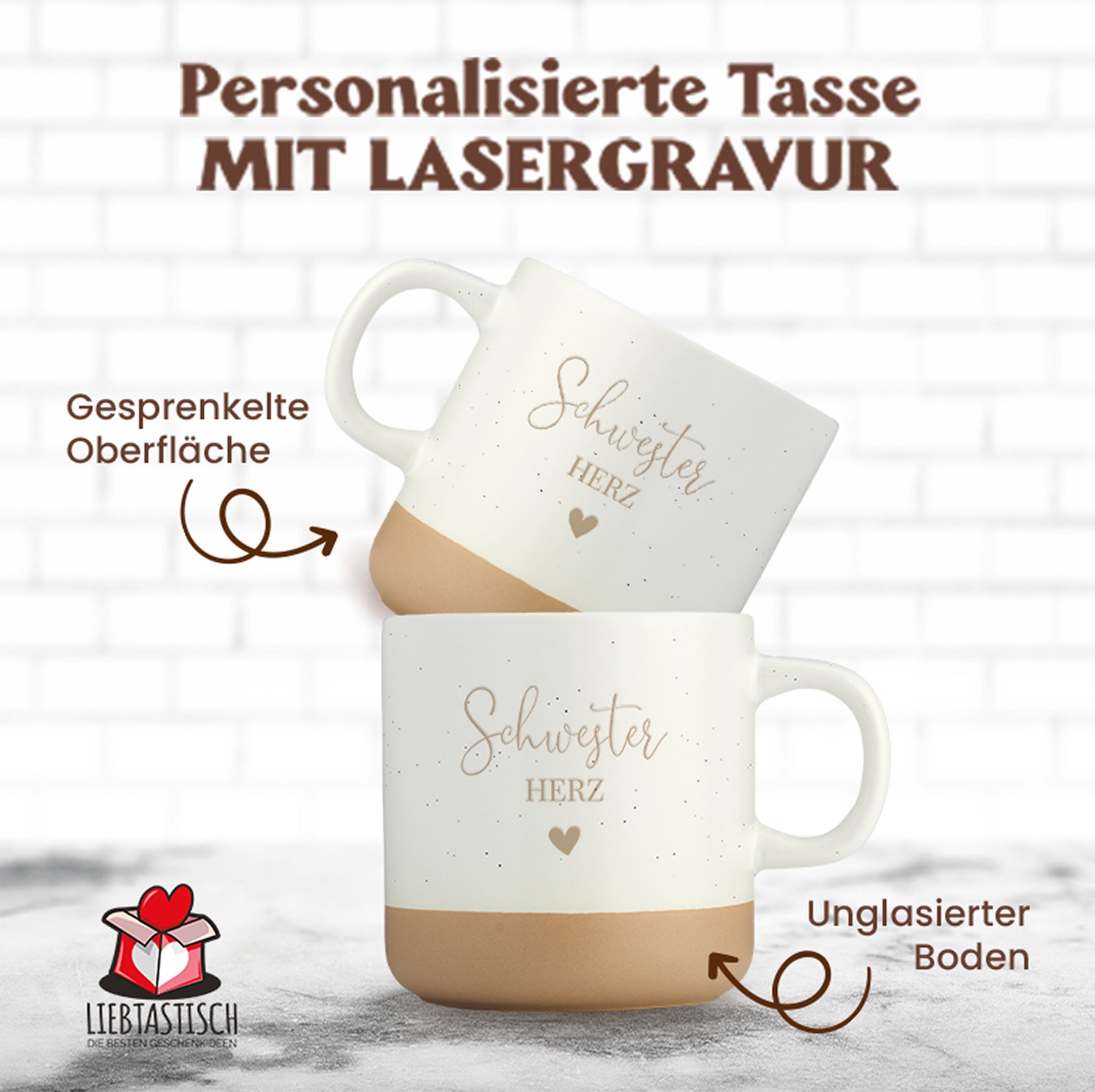 Gravierte Tasse - Schwester Herz