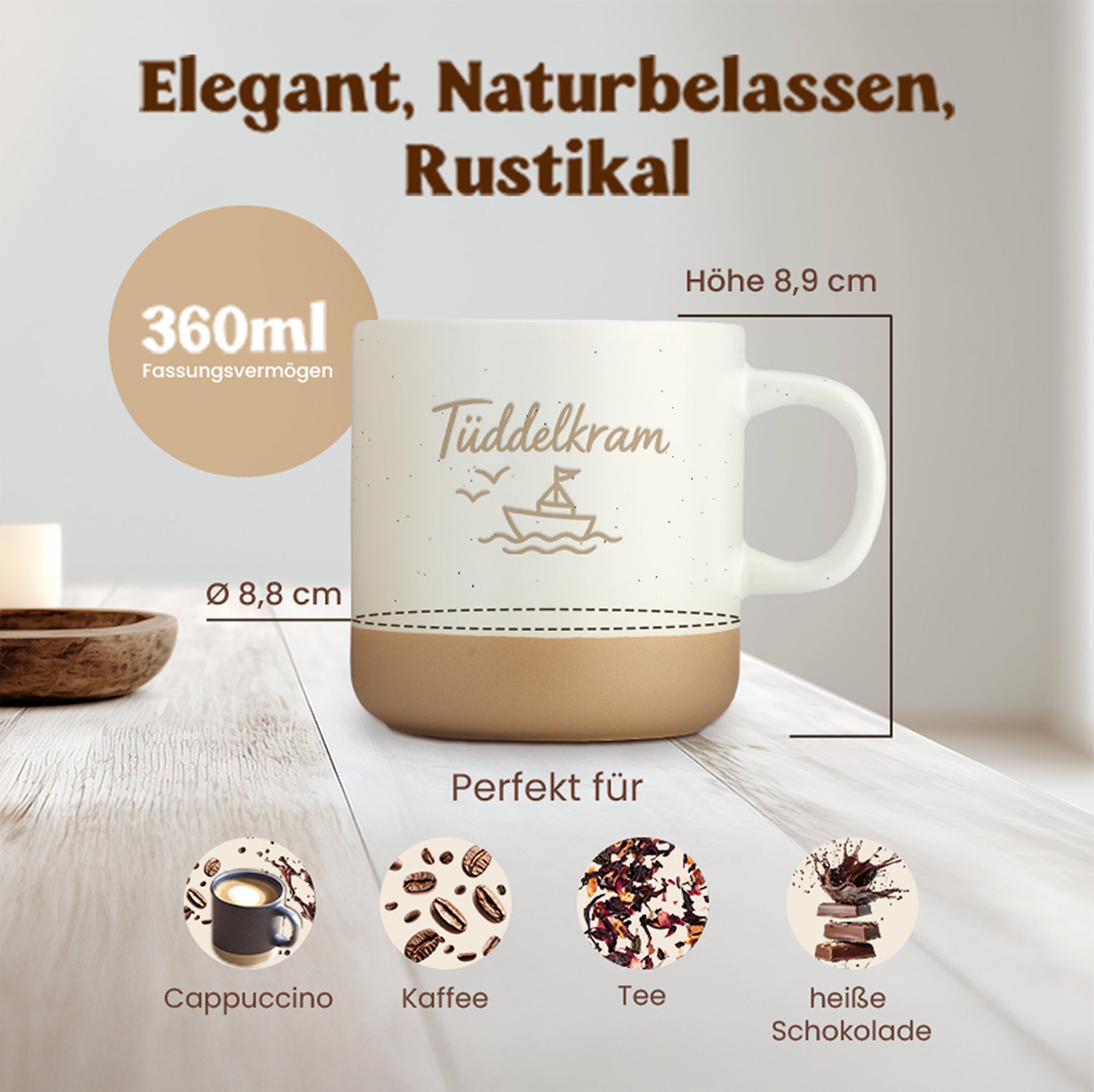 Gravierte Tasse - Tüddelkram Boot schwarz