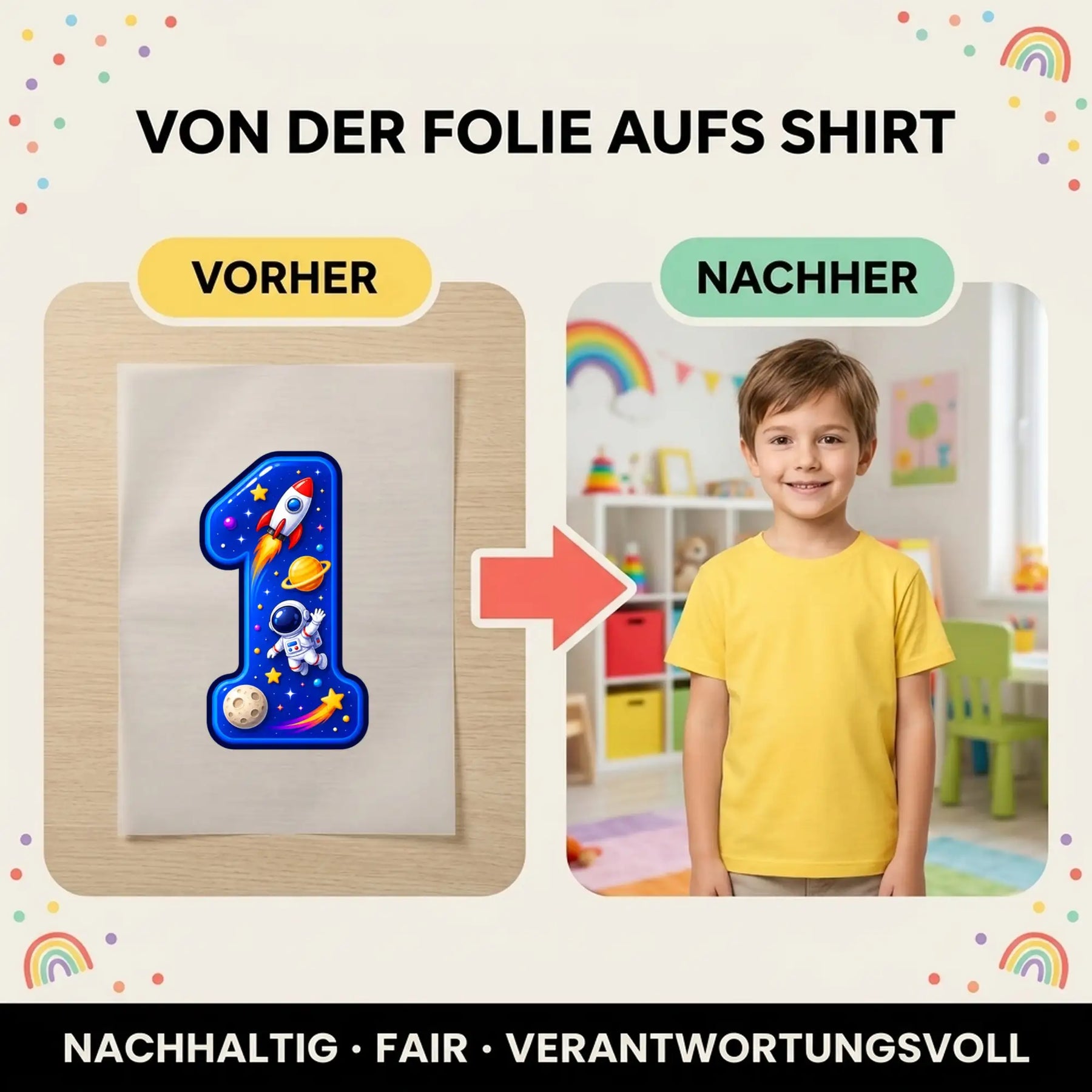 Bügelbild - Weltall Rakete Astronaut - Motiv nach Wahl