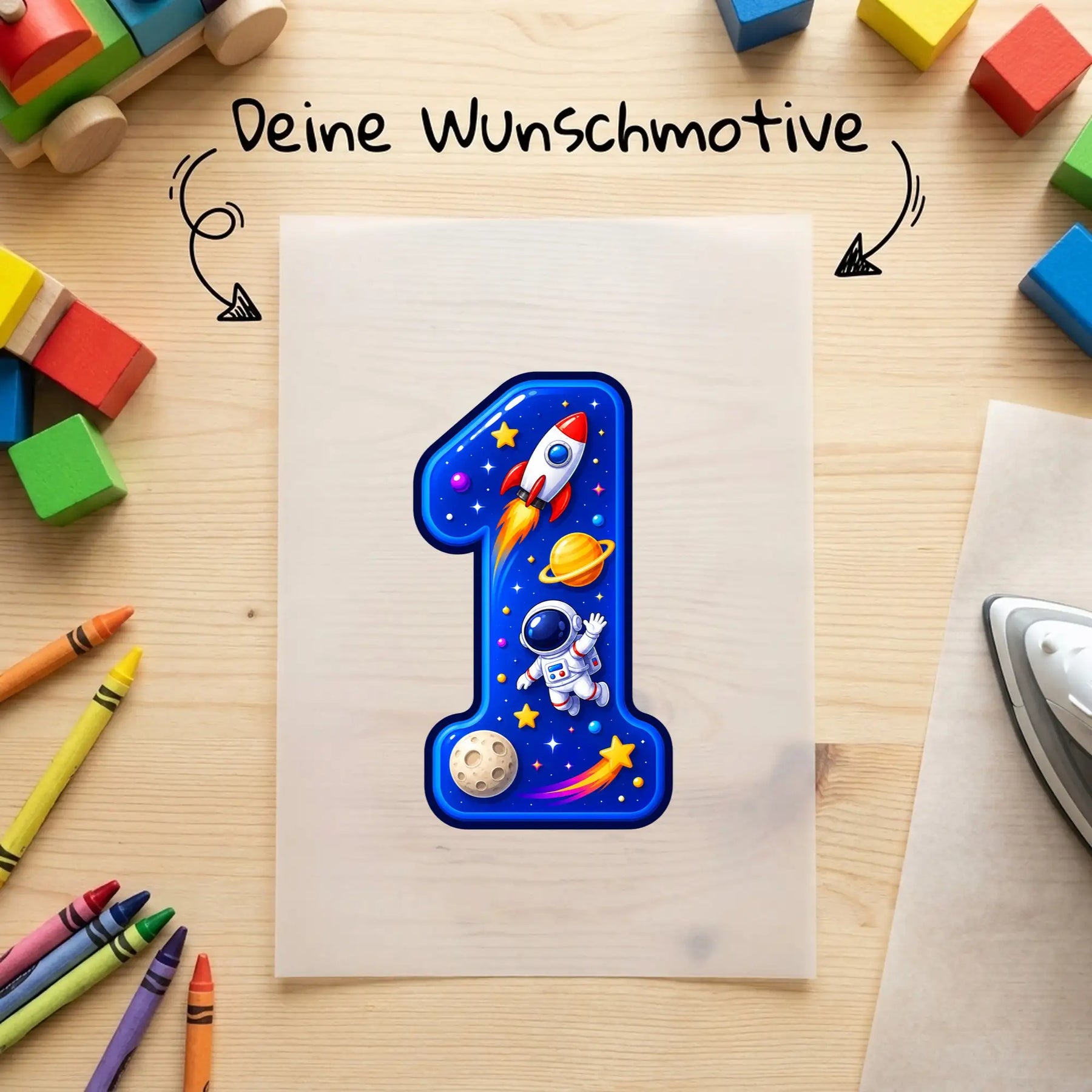 Bügelbild - Weltall Rakete Astronaut - Motiv nach Wahl