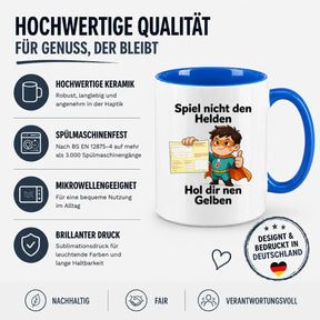 Sublimation Tasse - Comic-Superheld mit Krankschreibung