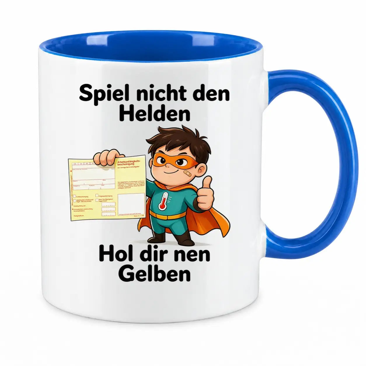 Sublimation Tasse - Comic-Superheld mit Krankschreibung