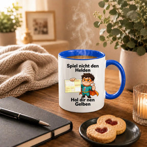 Sublimation Tasse - Comic-Superheld mit Krankschreibung