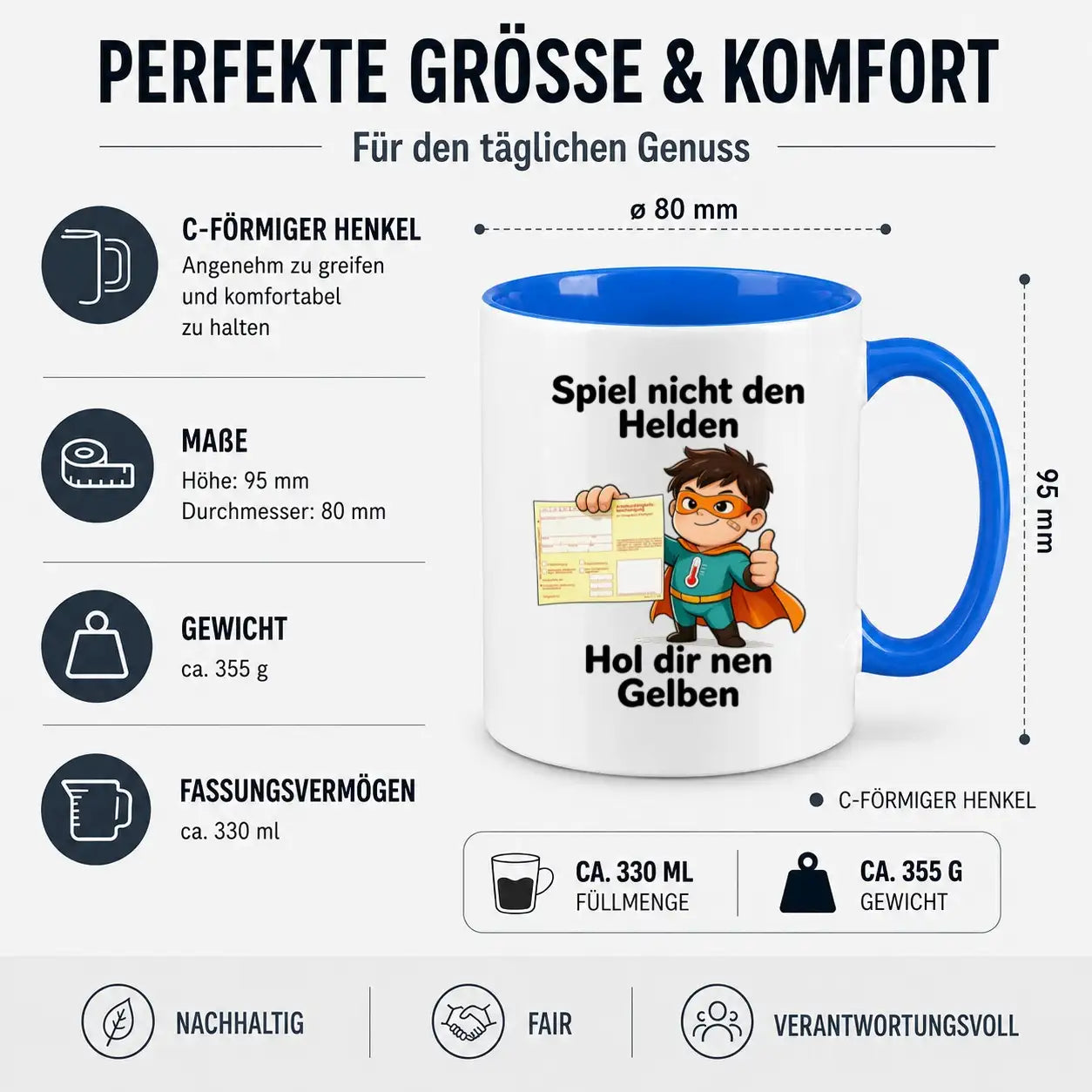 Sublimation Tasse - Comic-Superheld mit Krankschreibung