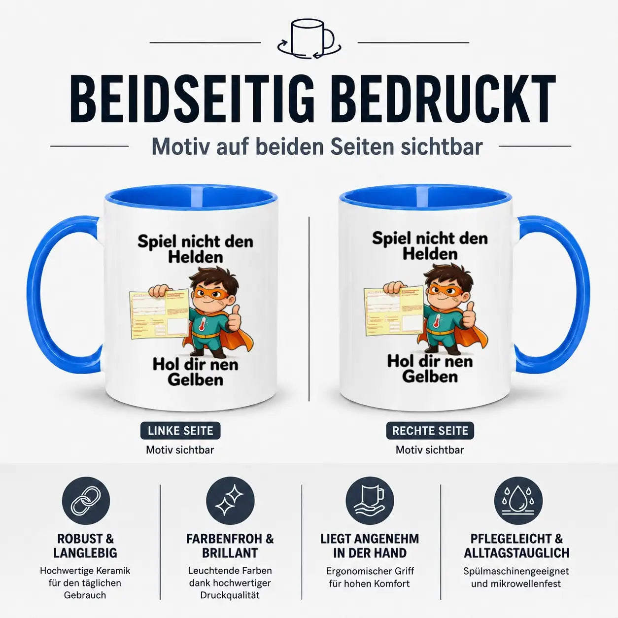 Sublimation Tasse - Comic-Superheld mit Krankschreibung