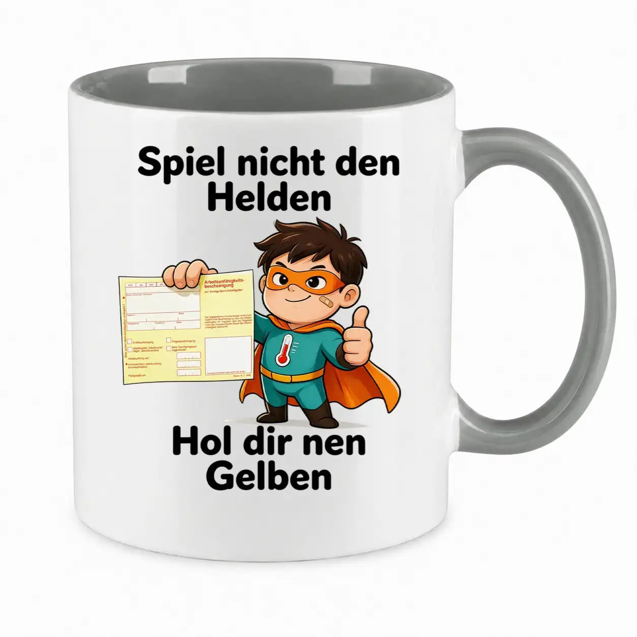 Sublimation Tasse - Comic-Superheld mit Krankschreibung