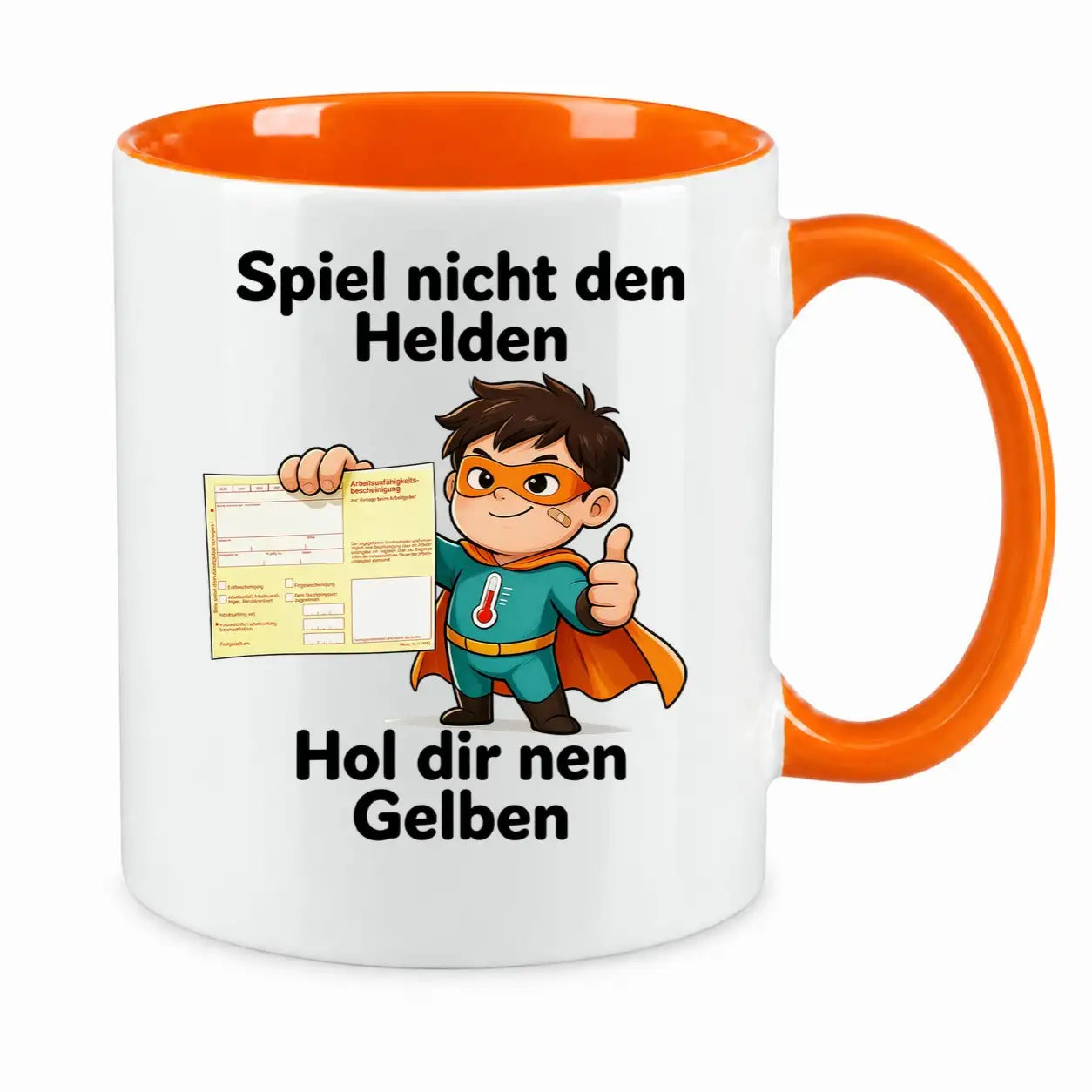 Sublimation Tasse - Comic-Superheld mit Krankschreibung