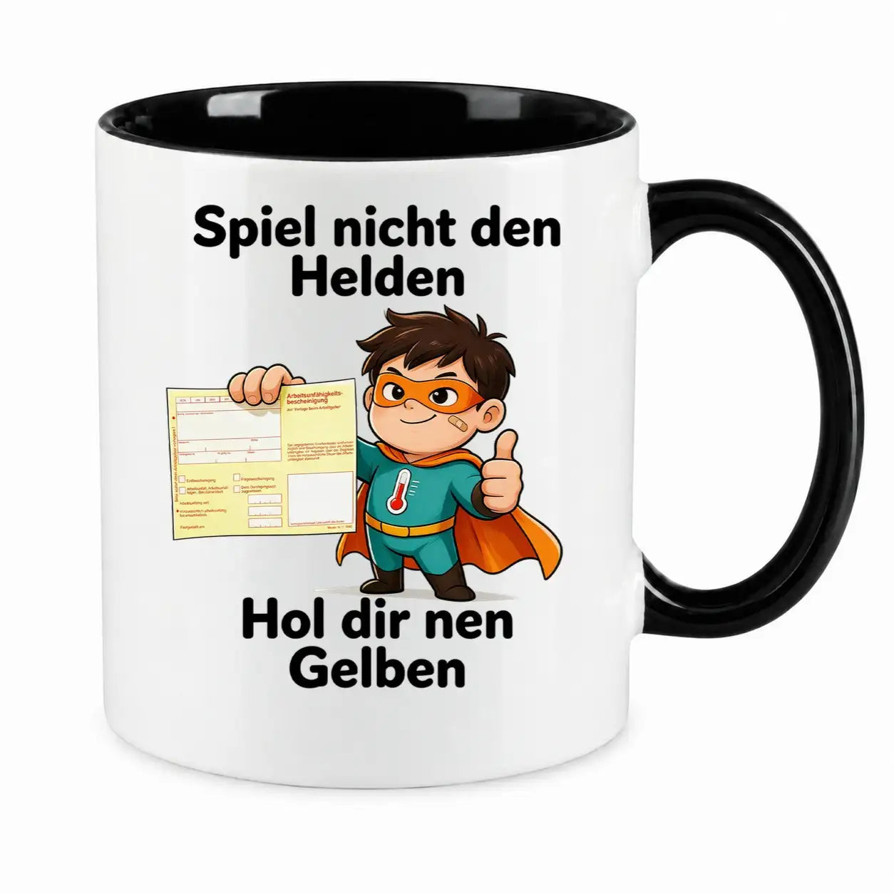 Sublimation Tasse - Comic-Superheld mit Krankschreibung