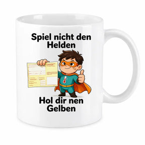 Sublimation Tasse - Comic-Superheld mit Krankschreibung