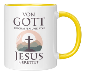 Tasse - Von Gott erschaffen und von Jesus gerettet.